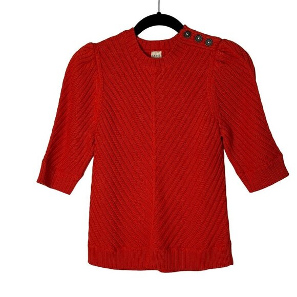 La Vie Rebecca Taylor Cable Knit 1/2 Sleeve Ribbed‎ Crew Neck Sweater Red Medium - Picture 1 of 10